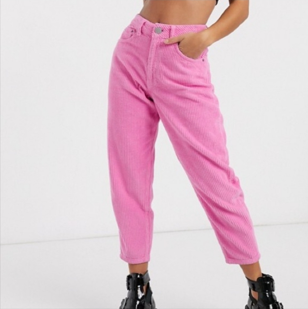 Asos Denim Barbie Pink Corduroy Balloon High Waisted Tapered Pants Size 24 XS